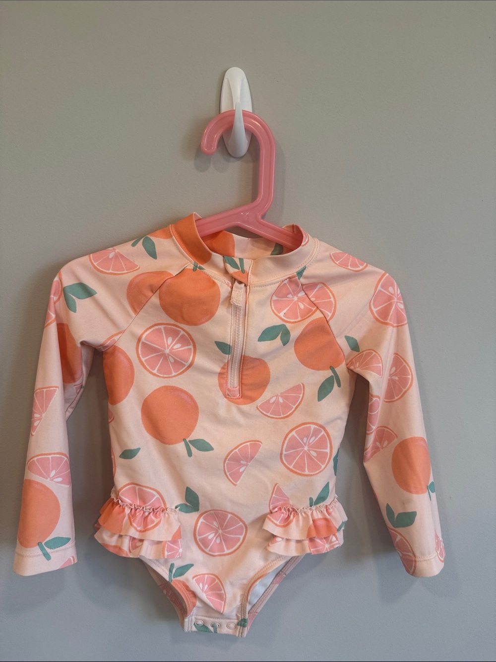 Carter's Peach & Coral Citrus Print Long-Sleeve Swim One-Piece